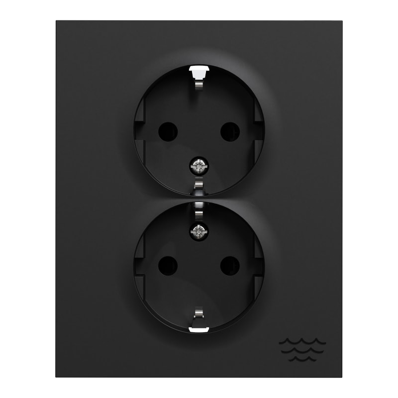 Double Socket Outlet with Earth, Recessed, Havplast Plus, Black (EKO30017)