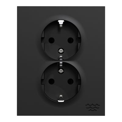 Double Socket Outlet with Earth, Recessed, Havplast Plus, Black