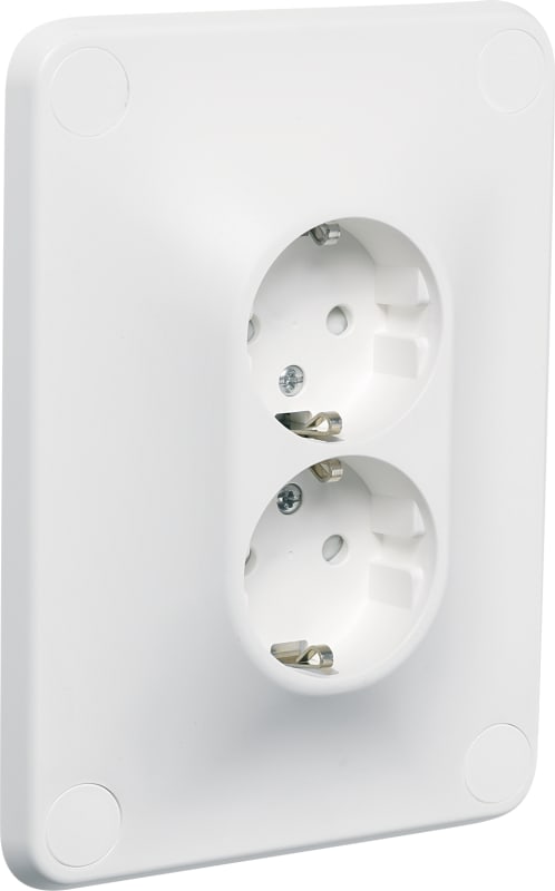 Robust double socket, with touch-guard shutter + earth, recessed (WDE000902)