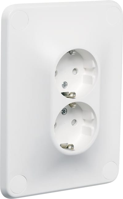 Robust double socket, with touch-guard shutter + earth, recessed