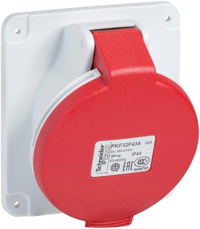 Schneider Electric Socket, Mureva PK, panel-mounted, angled, 32A, 3P+N+E, 400V, IP44 PKF32F435
