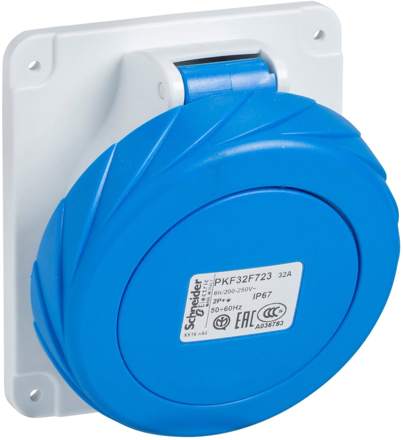 Schneider Electric Socket, Mureva PK, panel-mounted, angled, 32A, 2P+E, 220V, IP67 PKF32F723