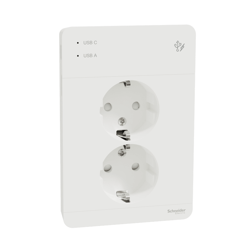 Schneider Electric WDE002195 Exxact Double Socket with Earth USB A+C White