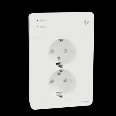 Schneider Electric WDE002195 Exxact Double Socket with Earth USB A+C White