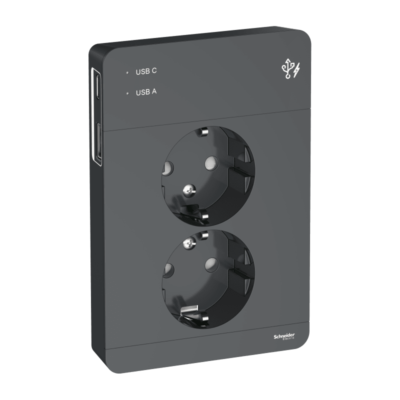 Schneider Electric WDE003395 Exxact Double Socket with Earth USB A+C Anthracite