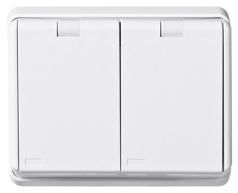 Double Socket Outlet IP44 with Earth, Recessed, RS Pure-White (EKO07478)