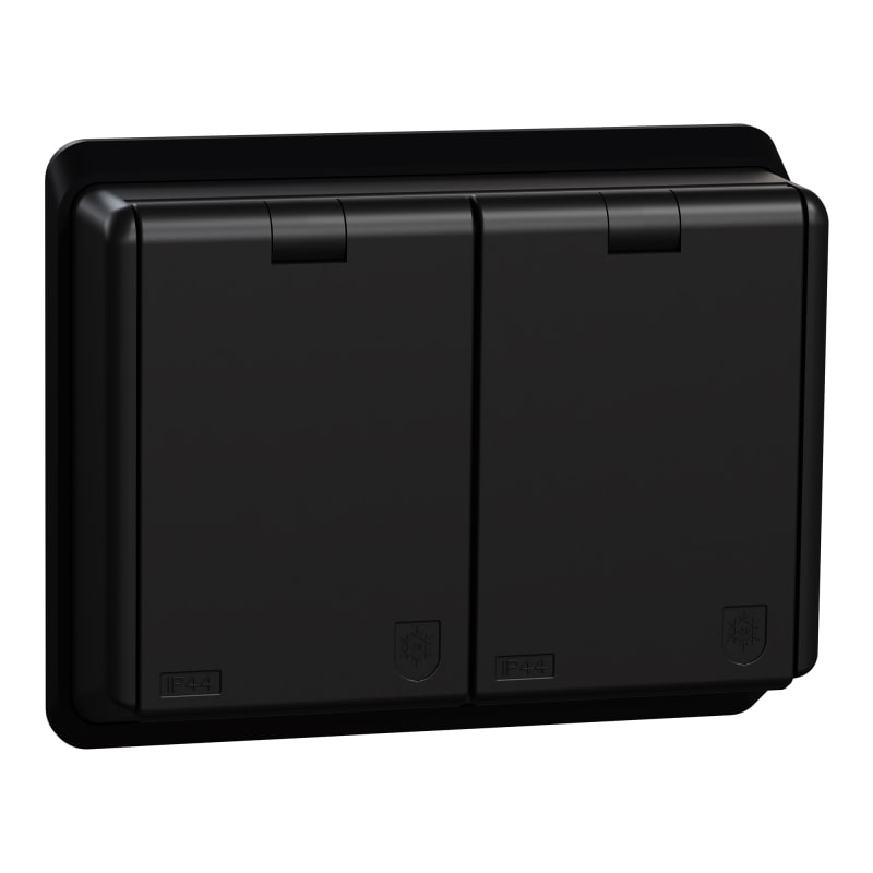 Double Socket Outlet IP44 with Earth, Recessed, RS Black (EKO40029)