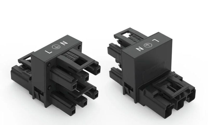 h-distribution connector, 3-Pole, 1 input, 2 outputs, 3 locking levers (770-636)