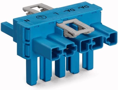 T-distribution connector, 5-Pole, 1 input, 2 outputs, 3 locking levers