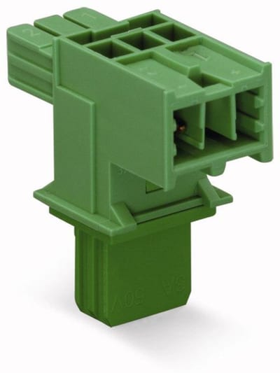 T-distribution connector; 2-Pole; Cod. E; 1 input; 2 outputs; green