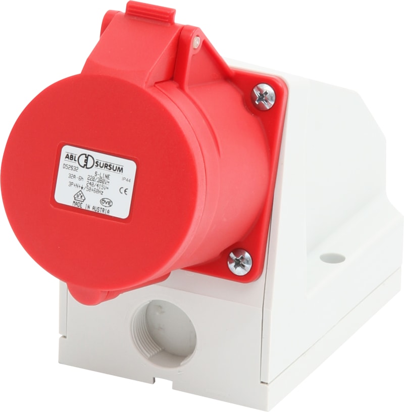 Wall-mounted socket outlet, through-wired ABL 432-6 400V IP44 (D52S32)