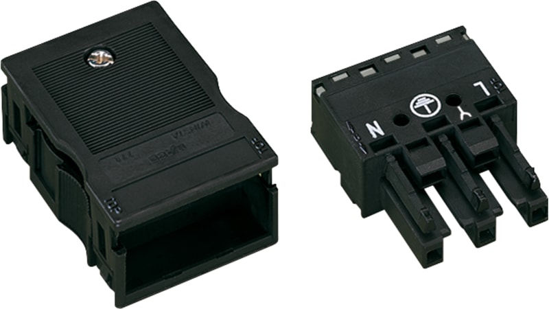 Socket; with strain relief housing; 3-Pole; Cod. A; 4,00 mm²; black (770-103)
