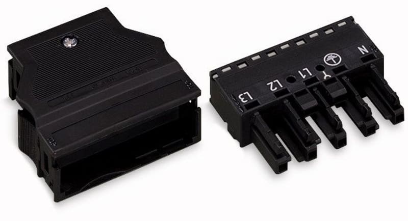 Socket; with strain relief housing; 5-Pole; Cod. A; 4,00 mm²; black (770-105)
