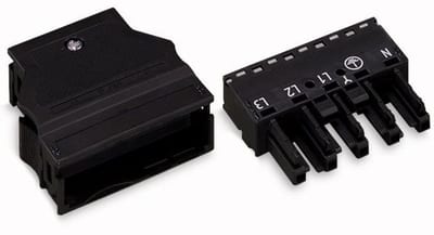Socket; with strain relief housing; 5-Pole; Cod. A; 4,00 mm²; black