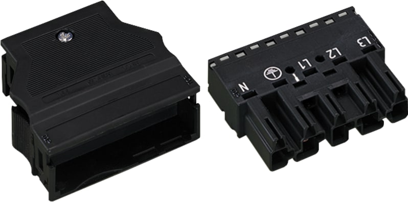 Plug; with strain relief housing; 5-Pole; Cod. A; 4,00 mm²; black (770-115)