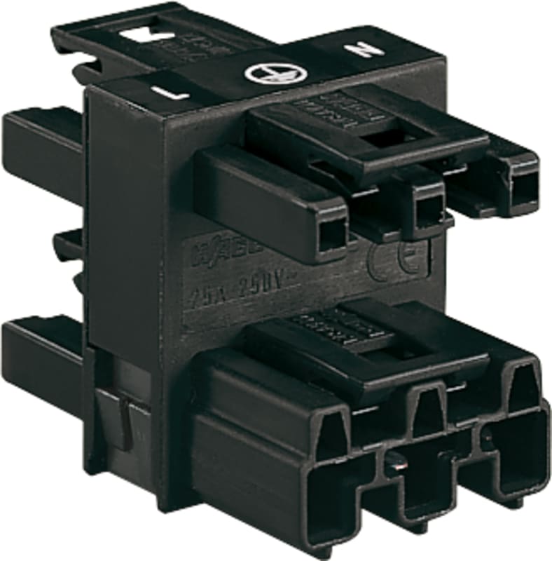 3-Way distribution connector; 3-Pole; Cod. A; 1 input; 3 outputs; black (770-607)