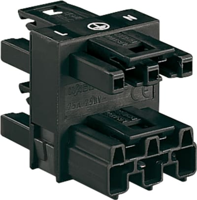 3-Way distribution connector; 3-Pole; Cod. A; 1 input; 3 outputs; black