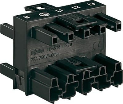 3-Way distribution connector; 5-Pole; Cod. A; 1 input; 3 outputs; black