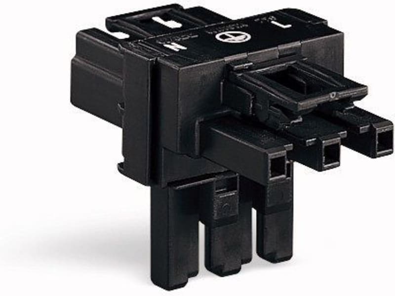T-distribution connector, 3-Pole, 1 input, 2 outputs, 3 locking levers (770-615)