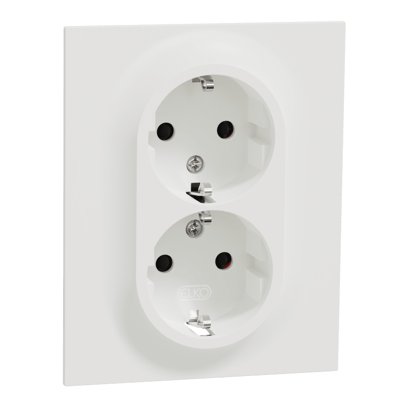 ELKO One Double Socket Outlet Low-Profile with Earth Push-In Pure White (EKO50131)