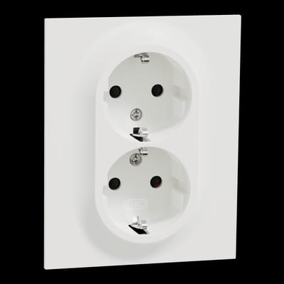 ELKO One Double Socket Outlet Low-Profile with Earth Push-In Pure White
