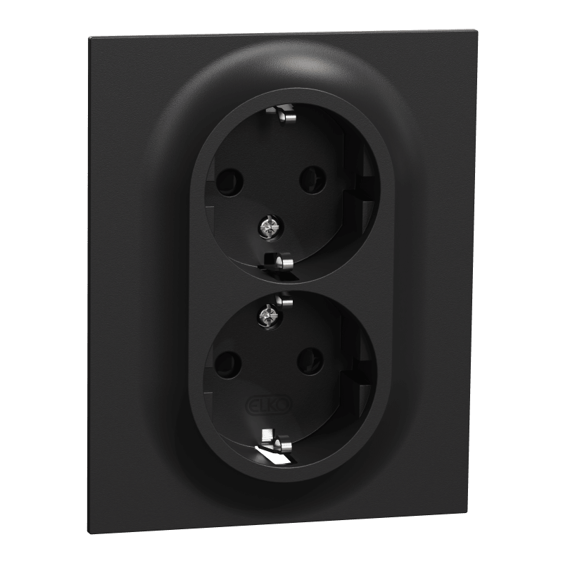 ELKO One Double Socket Outlet Low-Profile with Earth Push-In Black (EKO50132)