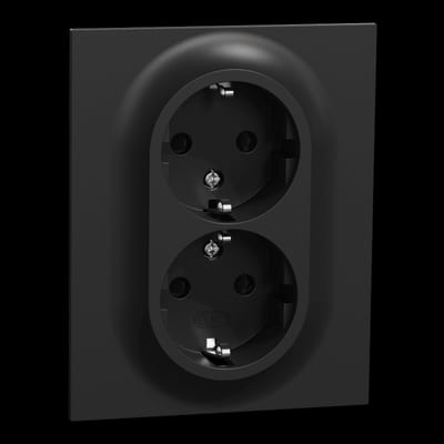 ELKO One Double Socket Outlet Low-Profile with Earth Push-In Black