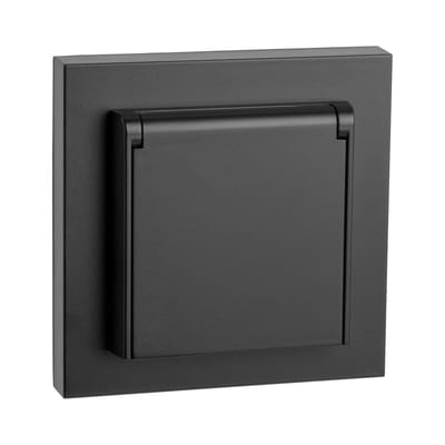 Socket IF Single WITH Cover IP44 Black