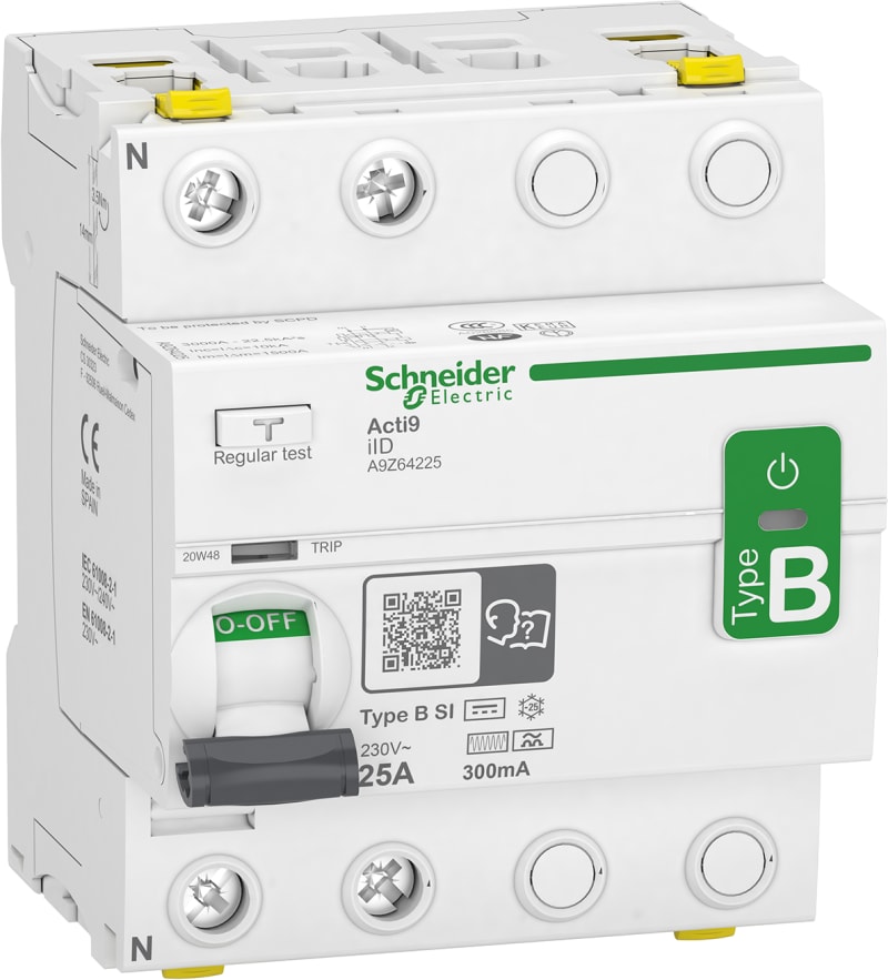 Schneider Electric Residual current circuit breaker (RCCB), ACTI9 iID, 2P, 40A, B-EV (Electric Vehicle) type, 30MA, double terminal A9Z51240