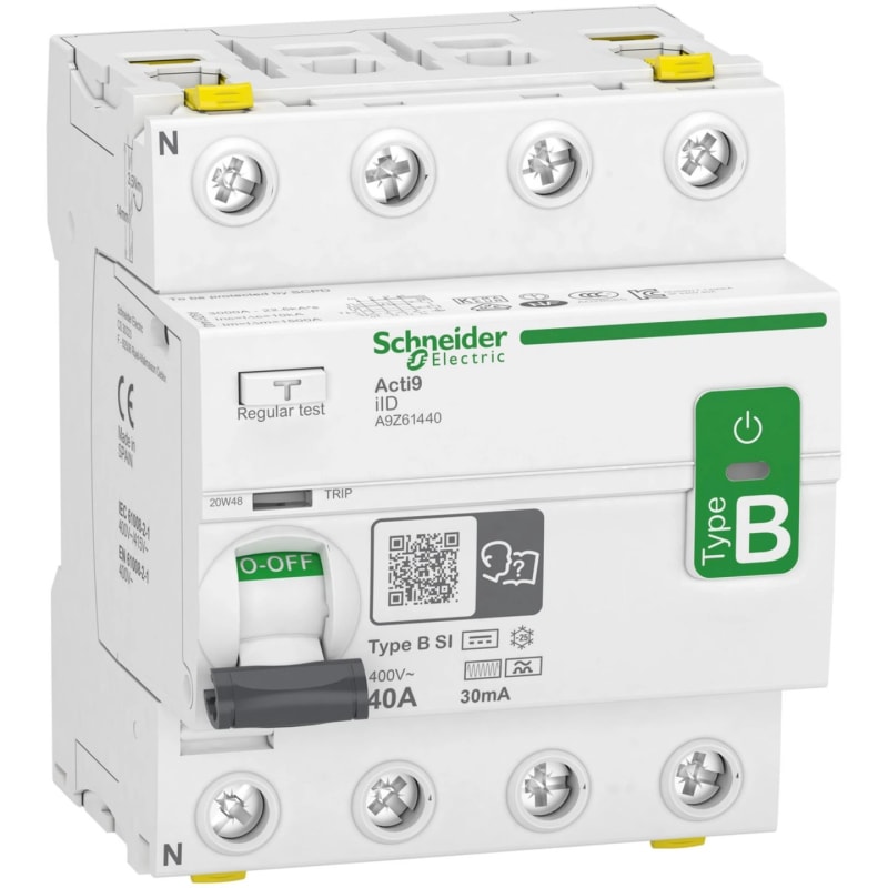 Schneider Electric ACTI9 iID - Residual Current Circuit Breaker - 4P - 63A - 30MA - B EV type A9Z51463
