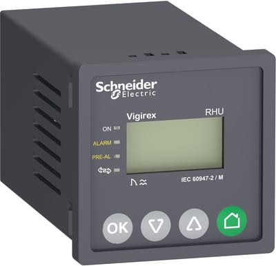 Schneider Electric residual current protection relay, Vigirex RHU, 30 mA to 30 A, 220/240 VAC 50/60Hz, communicating, front panel mounting LV481003