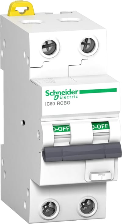 Schneider Electric Residual current breaker with overcurrent protection (RCBO), ACTI9 IC60, 2P, 25A, B curve, 10000A/15KA, A type, 30MA A9D37225