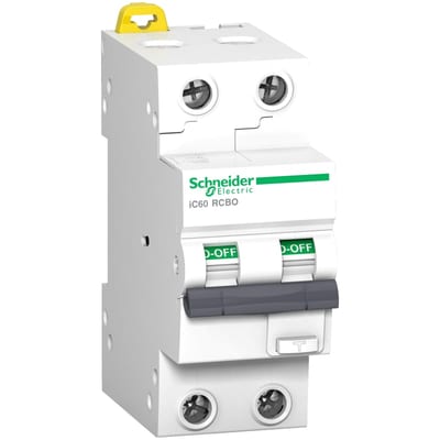 Schneider Electric Residual current breaker with overcurrent protection (RCBO), ACTI9 IC60, 2P, 25A, C curve, 10000A/15KA, A type, 300MA A9D54225