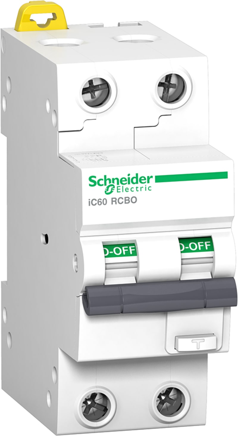 Schneider Electric Residual current breaker with overcurrent protection (RCBO), ACTI9 IC60, 2P, 32A, C curve, 10000A/15KA, A type, 300MA A9D54232