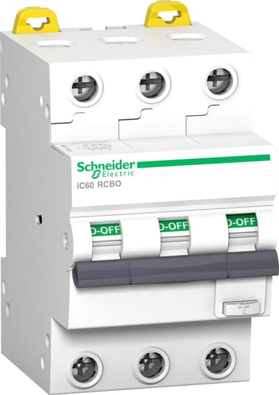 Schneider Electric ACTI9 IC60 RCBO - 3P - 10 A - C Curve - 10000A/15KA - 30 mA - A type A9D17310
