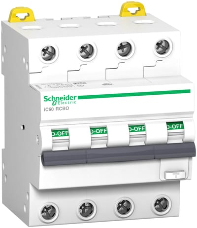 Schneider Electric Residual current breaker with overcurrent protection (RCBO), ACTI9 IC60, 4P, 13A, C curve, 6000A/6KA, A type, 30MA A9D67413