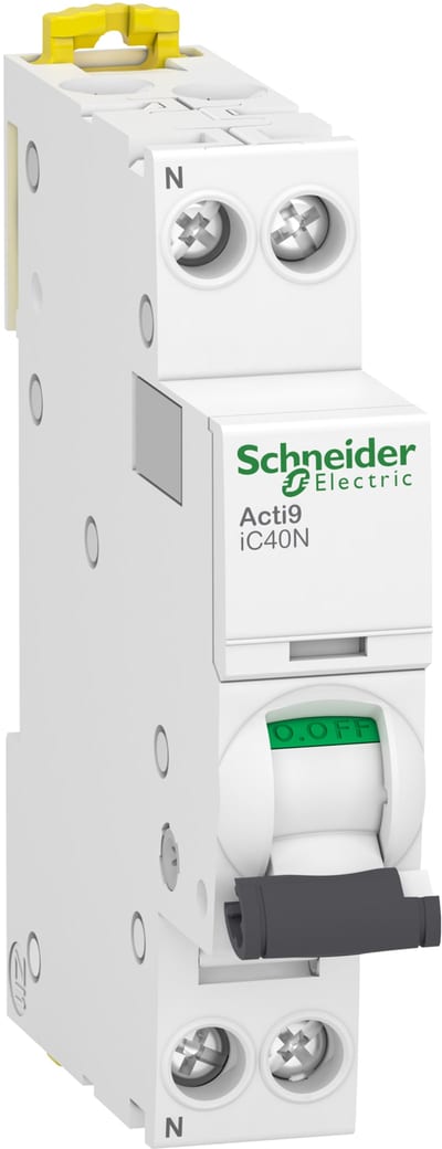 Schneider Electric Miniature circuit-breaker, ACTI9 IC40N, 1P+N, 6 A, B curve, 6000 A (IEC 60898-1), 10 kA (IEC 60947-2) A9P44606