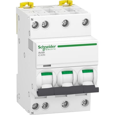 Schneider Electric Miniature circuit breaker (MCB), ACTI9 IC40N, 3P+N, 32A, B curve, 6000A (IEC/EN 60898-1), 10KA (IEC/EN 60947-2) A9P44732