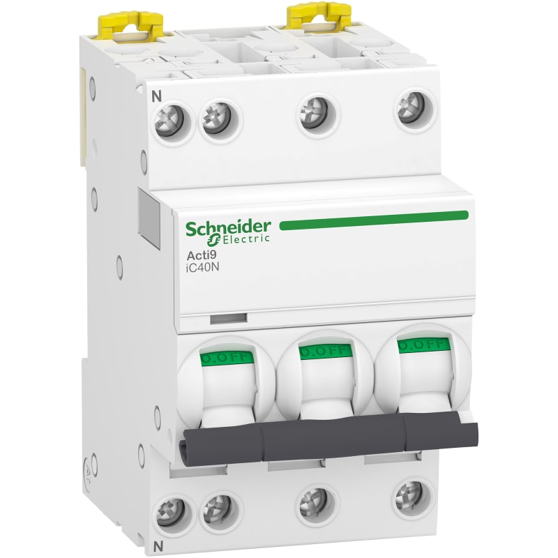Schneider Electric Miniature circuit breaker (MCB), ACTI9 IC40N, 3P+N, 10A, C curve, 6000A (IEC/EN 60898-1), 10KA (IEC/EN 60947-2) A9P54710