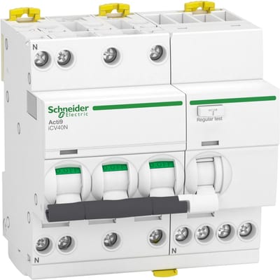 Schneider Electric Residual current breaker with overcurrent protection (RCBO), ACTI9 ICV40N, 3P+N, 16A, C curve, 6000A, A type, 300MA A9DC7716