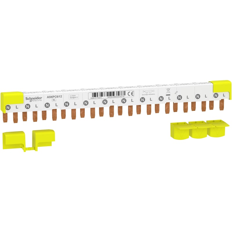 Schneider Electric comb busbar, ACTI9, 1L+N, 9 mm pitch, 12 modules, 80 A A9XPC612