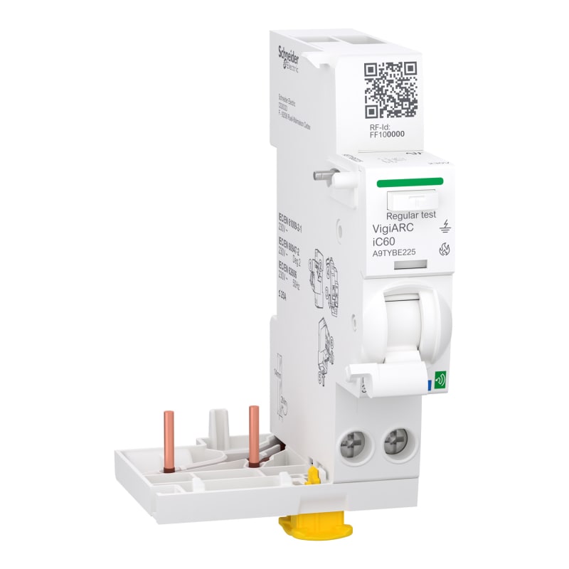 Schneider Electric Active arc fault detection with residual current protection add-on block, ACTI9 Active VigiARC IC60, 2P, 25A, 30MA, type A-SI A9TYBE225
