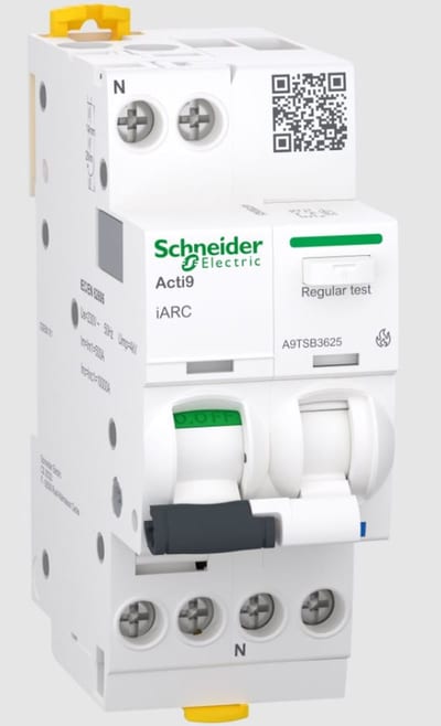 Schneider Electric Arc fault detection switch, ACTI9 iARC, 1P+N, 25A A9TSB3625
