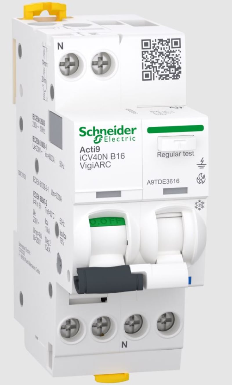 Schneider Electric Arc fault detection RCBO, ACTI9 ICV40N ARC, 1P+N, 16A, B curve, 30MA, type A-SI, 6000A A9TDE3616