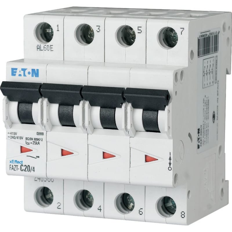 Eaton FAZT-B2/4 Miniature Circuit Breaker — 4P, Type B, 2 A, 25 kA