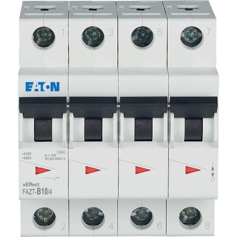 Eaton FAZT-B10/4 Miniature Circuit Breaker — 4P, Type B, 10 A, 25 kA