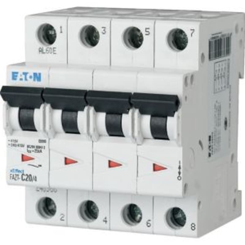 Eaton FAZT-C3/4 Miniature Circuit Breaker — 4P, Type C, 3 A, 25 kA