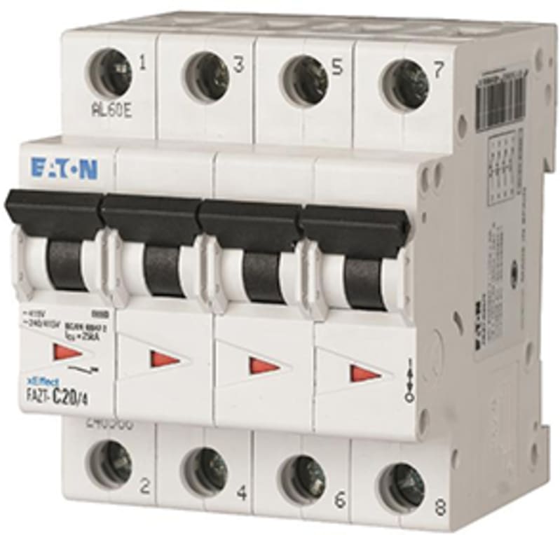 Eaton FAZT-C15/4 Miniature Circuit Breaker — 4P, Type C, 15 A, 25 kA