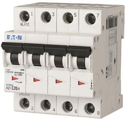 Eaton FAZT-C15/4 Miniature Circuit Breaker — 4P, Type C, 15 A, 25 kA