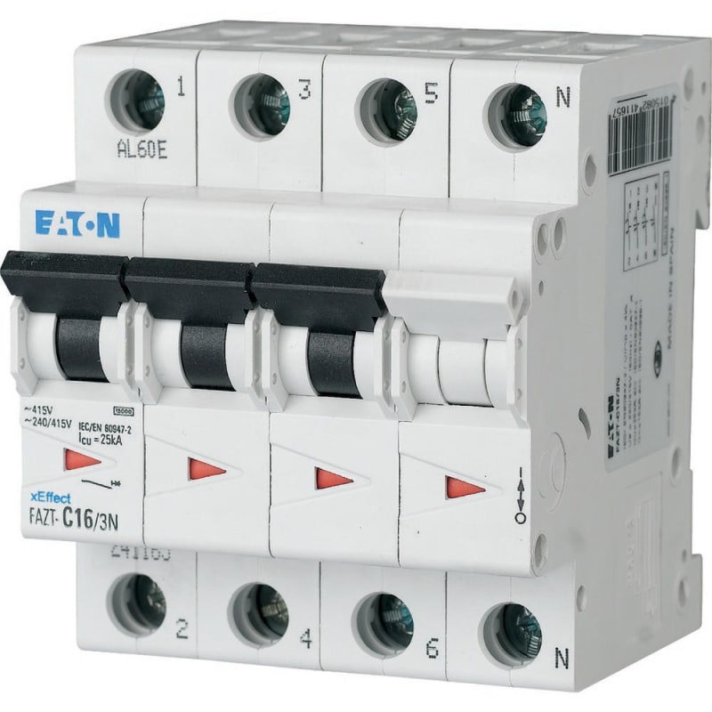 Eaton FAZT-B2/3N Miniature Circuit Breaker — 3P+N, Type B, 2 A, 25 kA